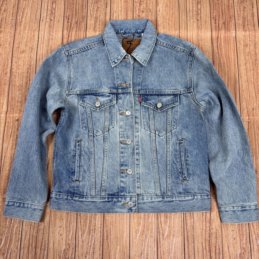 Levis Premium Ex-Boyfriend Trucker Jacket Size S Denim Blue Button-Up Womens